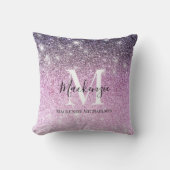 ピンクガーリーパープルグラデーショングリッターモノグラム名 クッション (正面)