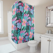 ピンクガーリーパープルティール(緑がかった色)水彩花葉色 シャワーカーテン (インサイチュ)