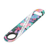 ピンクガーリーパープルティール（緑がかった色）水彩花葉色 スピード栓抜き (正面アングル)