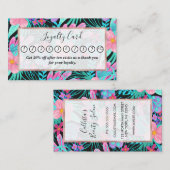 ピンクガーリーパープルティール（緑がかった色）水彩花葉色 ロイヤリティカード (正面/裏面)