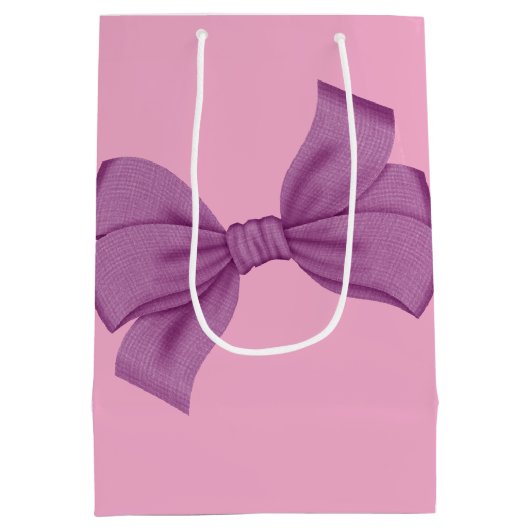 ピンクガーリーパープルボウ赤ちゃんシャワーまたは誕生日 ミディアムペーパーバッグ (裏面)
