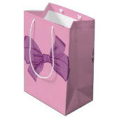 ピンクガーリーパープルボウ赤ちゃんシャワーまたは誕生日 ミディアムペーパーバッグ (裏面アングル)