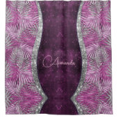 ピンクガーリーパープル銀グリッター葉モノグラム シャワーカーテン (正面)