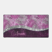ピンクガーリーパープル銀グリッター葉モノグラム デスクマット (正面)