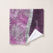 ピンクガーリーパープル銀グリッター葉モノグラム バスタオルセット (ウォッシュタオル)