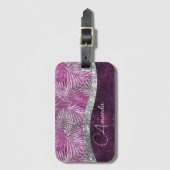 ピンクガーリーパープル銀グリッター葉モノグラム ラゲッジタグ (正面縦)