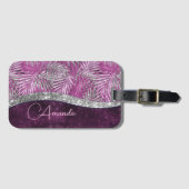 ピンクガーリーパープル銀グリッター葉モノグラム ラゲッジタグ (正面横)
