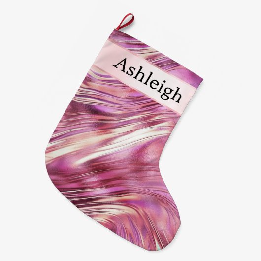 ピンクガーリーパールバラ金ゴールドグラム ラージクリスマスストッキング (正面 (吊り時))