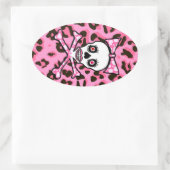 ピンクガーリーヒョウ柄かわいいゴシックパンクスカル 楕円形シール (バッグ)