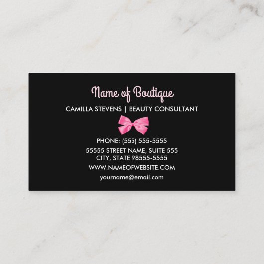 ピンクガーリーヒョウ柄かわいいボウ美しいブティック 名刺 (裏面)