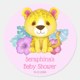 ピンクガーリーヒョウ赤ちゃんシャワー ラウンドシール