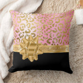 ピンクガーリーヒョウ&ブラック金ゴールドリボン クッション (ブランケット)