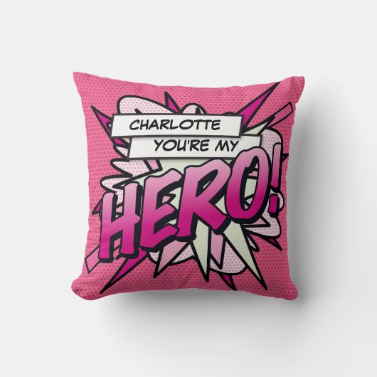 ピンクガーリーヒーロおもしろいモダンクール漫画本 クッション (正面)