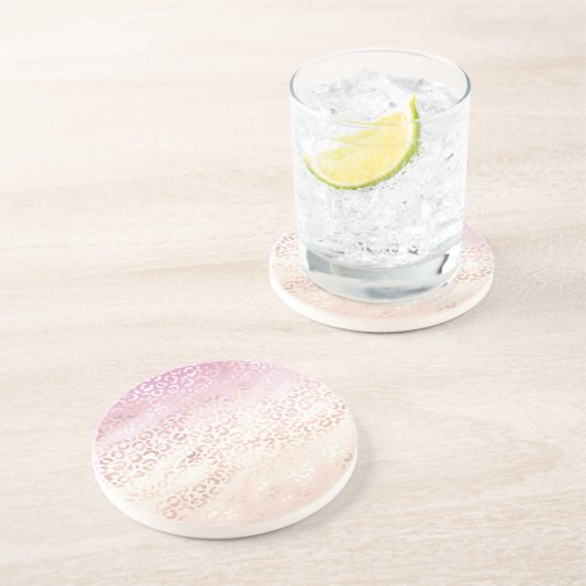 ピンクガーリーピーチグラムヒョウ印刷グラデーション絞り染め コースター (側面)