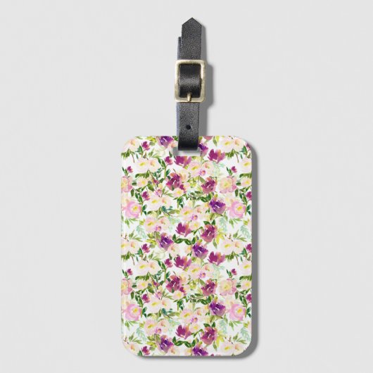 ピンクガーリーピーチパープルウォーター色フローラ ラゲッジタグ (正面縦)