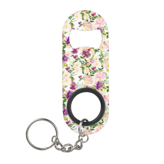 ピンクガーリーピーチパープルブルゴーニュ水カラーフローラ キーホルダー栓抜き (正面)