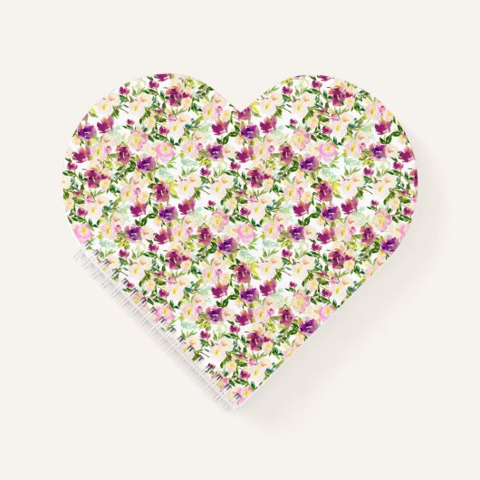 ピンクガーリーピーチパープルブルゴーニュ水カラーフローラ ノートブック (正面)