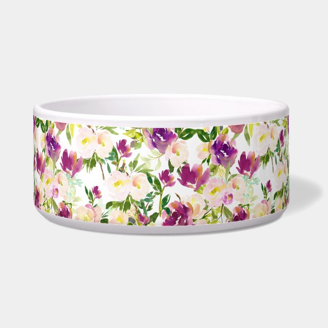 ピンクガーリーピーチパープルブルゴーニュ水カラーフローラ ボウル (正面)