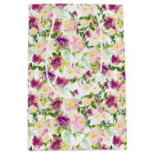 ピンクガーリーピーチパープルブルゴーニュ水カラーフローラ ミディアムペーパーバッグ (正面)