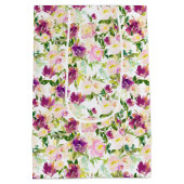 ピンクガーリーピーチパープルブルゴーニュ水カラーフローラ ミディアムペーパーバッグ (裏面)