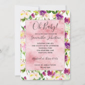 ピンクガーリーピーチパープルブルゴーニュ水カラーフローラ 招待状 (正面)