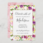 ピンクガーリーピーチパープルブルゴーニュ水カラーフローラ 招待状 (正面/裏面)