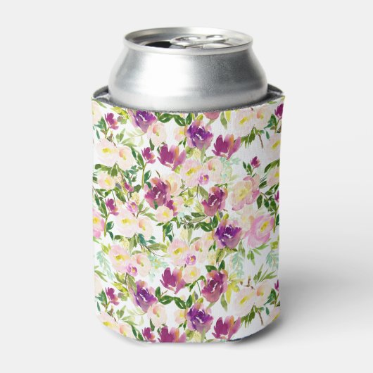 ピンクガーリーピーチパープルブルゴーニュ水カラーフローラ 缶クーラー (缶正面)
