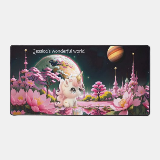 ピンクガーリーファンタジーユニコーン世界 デスクマット (正面)
