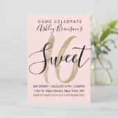 ピンクガーリーフェイク金ゴールドシークイングリッタースウィート16 招待状 (スタンド正面)