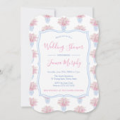 ピンクガーリーフェミニンフローラチンツブライダルシャワー 招待状 (正面)