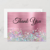ピンクガーリーフォイルホログリッターありがとう ポストカード (正面/裏面)