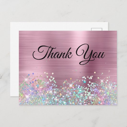 ピンクガーリーフォイルホログリッターありがとう ポストカード (正面/裏面)