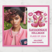 ピンクガーリーフォトカスタムラグジュアリー卒業 スパークリングワインラベル (シングルラベル)