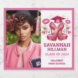 ピンクガーリーフォトカスタムラグジュアリー卒業 スパークリングワインラベル