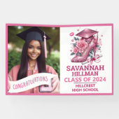 ピンクガーリーフォトカスタムラグジュアリー卒業 横断幕 (横)