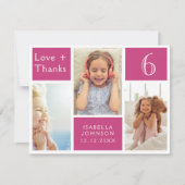 ピンクガーリーフォトコラージュ誕生日ラヴ感謝していィー サンキューカード (正面)