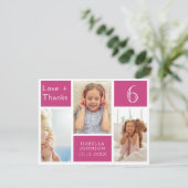 ピンクガーリーフォトコラージュ誕生日ラヴ感謝していィー サンキューカード (スタンド正面)