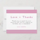 ピンクガーリーフォトコラージュ誕生日ラヴ感謝していィー サンキューカード (裏面)