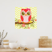 ピンクガーリーフクロウ壁ポスター ポスター (キッチン)