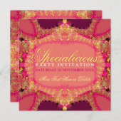 ピンクガーリーフリルズスペシャリシティーパーティの招待状 招待状 (正面/裏面)