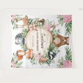 ピンクガーリーフローラウッドランドベビーシャワーの背景 タペストリー (正面(横))