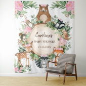 ピンクガーリーフローラウッドランドベビーシャワーの背景 タペストリー (インサイチュ)
