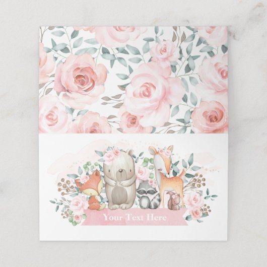 ピンクガーリーフローラウッドランド動物シャワー誕生日 プレイスカード (外部開封)