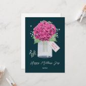 ピンクガーリーフローラグリーンハッピーマザーズデイ カード (正面/裏面インサイチュ)