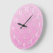 ピンクガーリーフローラダマスクパターン ラージ壁時計 (傾斜)