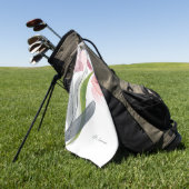 ピンクガーリーフローラチューリップ葉白色 ゴルフタオル (グリーン)