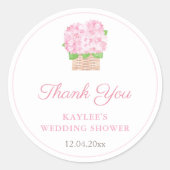 ピンクガーリーフローラブライダルシャワーお願い ラウンドシール (正面)