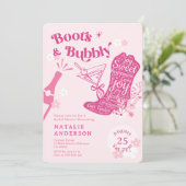 ピンクガーリーフローラブーツ&バブリーブライダルシャワー 招待状 (スタンド正面)