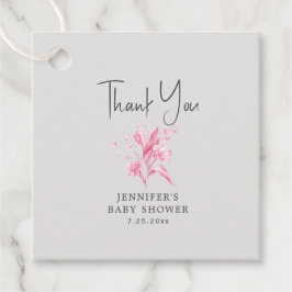 ピンクガーリーフローラベビーシャワーメッセージカード フェイバータグ