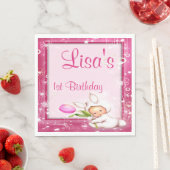 ピンクガーリーフローラベビーバニー1歳の誕生日 スタンダードランチョンナプキン (インサイチュ)